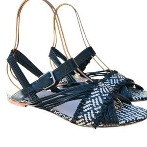 Loeffler Randall Black Cream Raffia Sandal